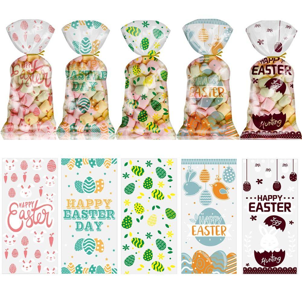 50PCS Happy Easter Biscuit Bags Egg Bunny Chick Gifts Box Easter Candy Bags Party Decoration