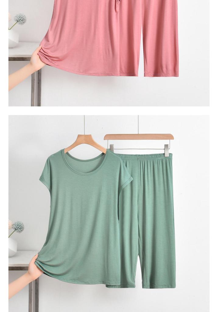 Plus Size Modal Short-Sleeve Pajama Set for Middle-Aged Women - Summer Wear