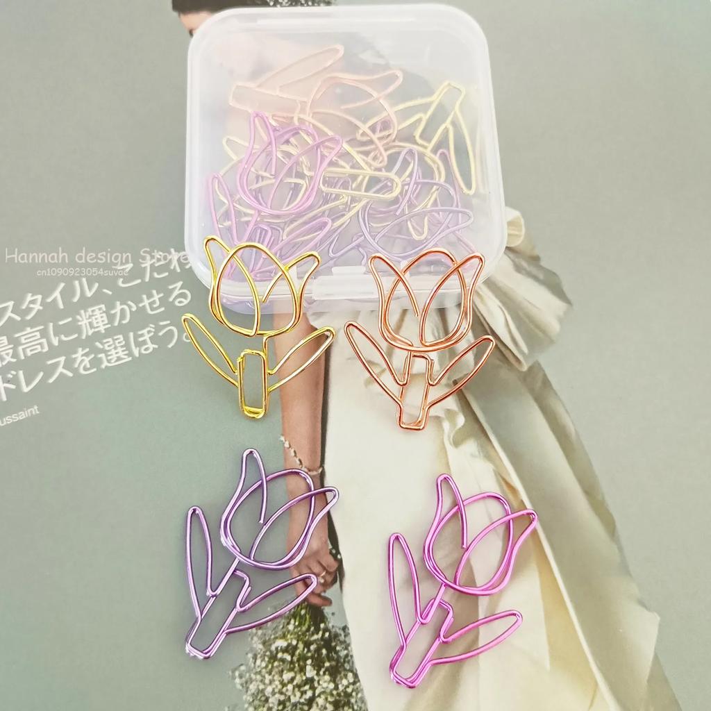 10PC Tulip Paper Clips Kawaii Notebook Planner Bookmarks Korean Stationery Tickets Photo Clips Office Supplies Bookmark Folder