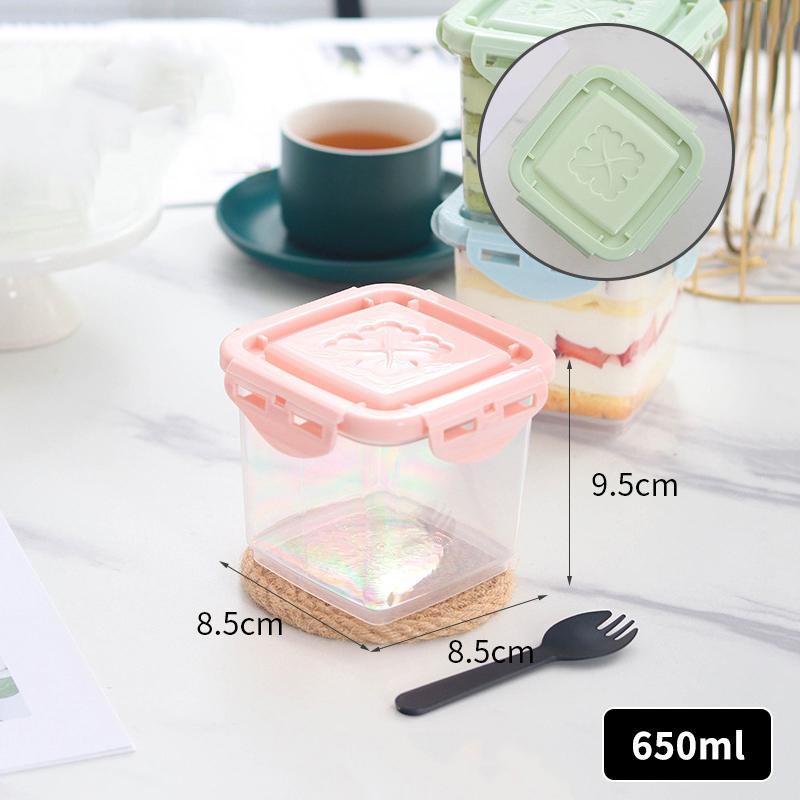 

Многоразовая коробка для муссового торта «Тысяча слоев» с вилкой, ложкой для фруктов, упаковочная коробка для десертов, коробка для тирамису, мороженого, соевого молока розовый