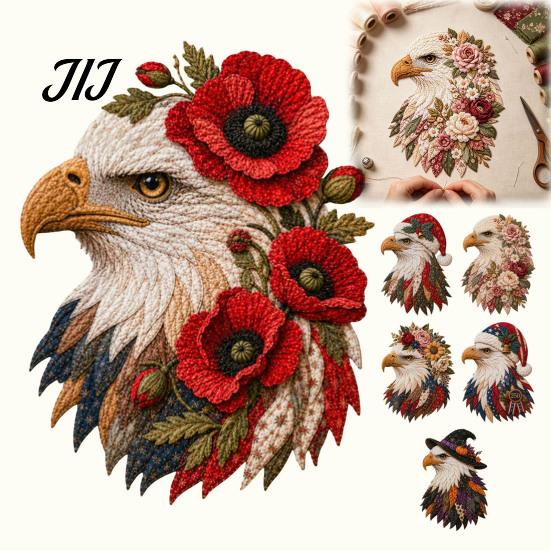 Eagle Themed Home Ornament Patchwork DIY Kit, Christmas Fabric Art Halloween Sewing Kit Patriotic Craft for Handmade Wall Decor Relaxing Crafting