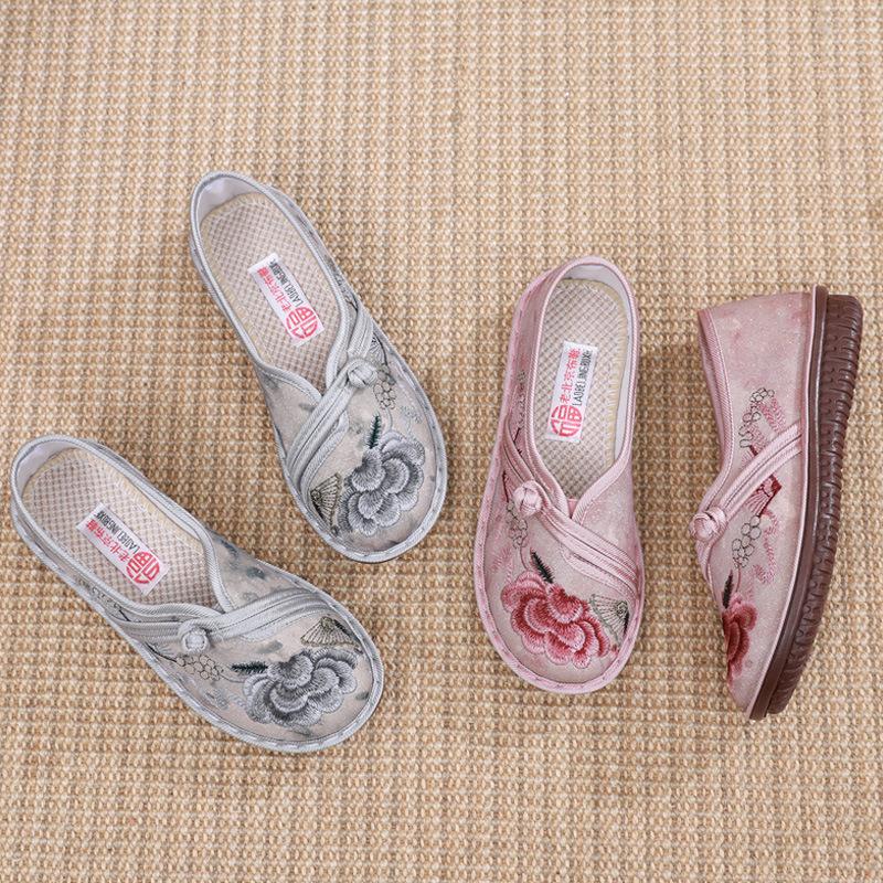 Fashion Women's Embroidered Retro Mary Jane Shoes Flower Elegant Soft Sole Round Toe Flat Shoes Spring Autumn Lightweight Cloth Shoes