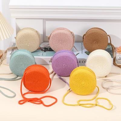 Summer Round Straw Shoulder Bags Handmade Woven Crossbody Bag Purse Trendy Beach Bag Daily Messenger Phone Handbag