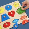 Montessori Puzzle dla Niemowląt Drewniane Dopasowywanie Kształtów i Kolorów Tablica do Zarysowywania Rękami Geometryczne Zabawki Poznawcze do Wczesnej Edukacji