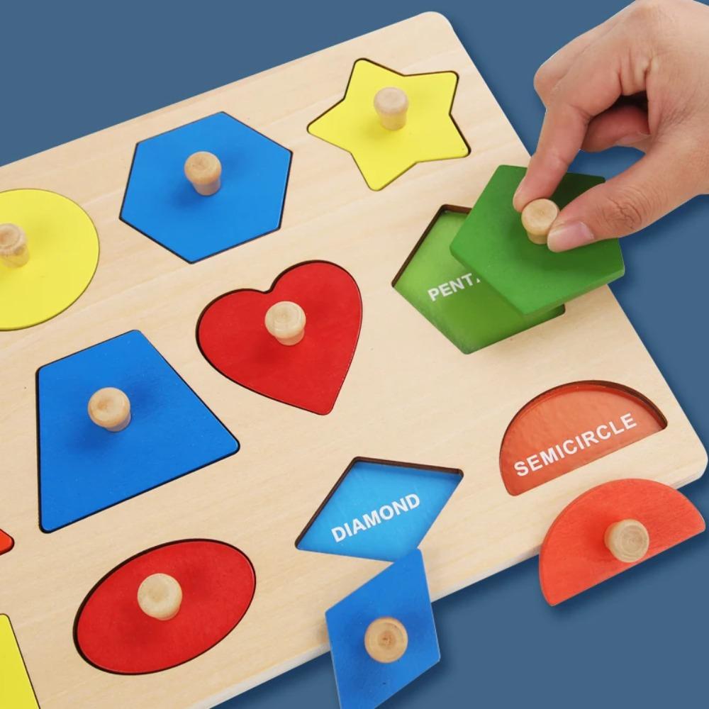 Montessori Puzzle dla Niemowląt Drewniane Dopasowywanie Kształtów i Kolorów Tablica do Zarysowywania Rękami Geometryczne Zabawki Poznawcze do Wczesnej Edukacji