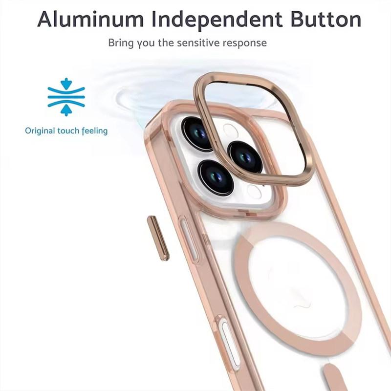 Funda transparente con potente anillo magnético Magsafe y botones metálicos para iPhone 16 Pro Max, 15 Pro Max, 14 Pro, 13, 12 y 11.