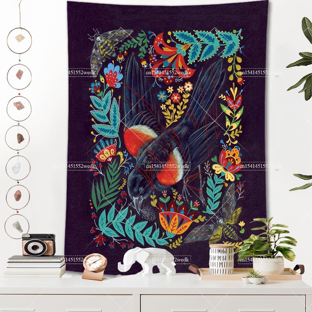 Raven Norse Folk Tapestry Medieval Animals Birds Tarot Tapestrys Room Decor Aesthetics Landscape Art Posters Background Cloths
