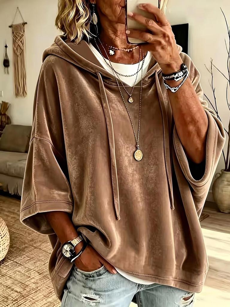 Women's Gold Velvet Hooded Sweatshirt - New Autumn/Winter 2026 Collection