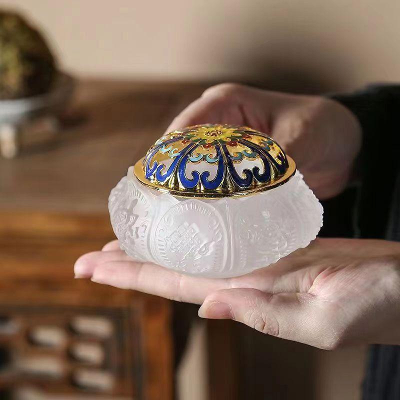 

Antique Glass Incense Burner Eight Auspicious Patterns for Home Sandalwood Agarwood Aromatherapy