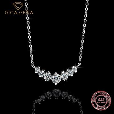 S925 Sterling Silber Simple Smile Seven Princess 1,7 Karat Zirkon Anhänger Schlüsselbein Halskette