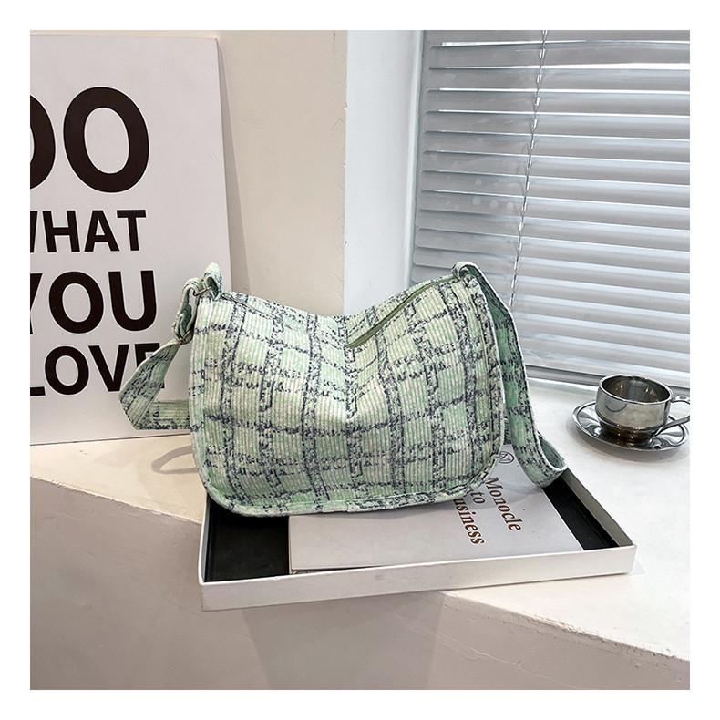 Trendy Grid Cloth Women's Bag 2024 New Korean Style Literary Large Capacity Shoulder Bag Ladies Armpit Bag Street Fashion