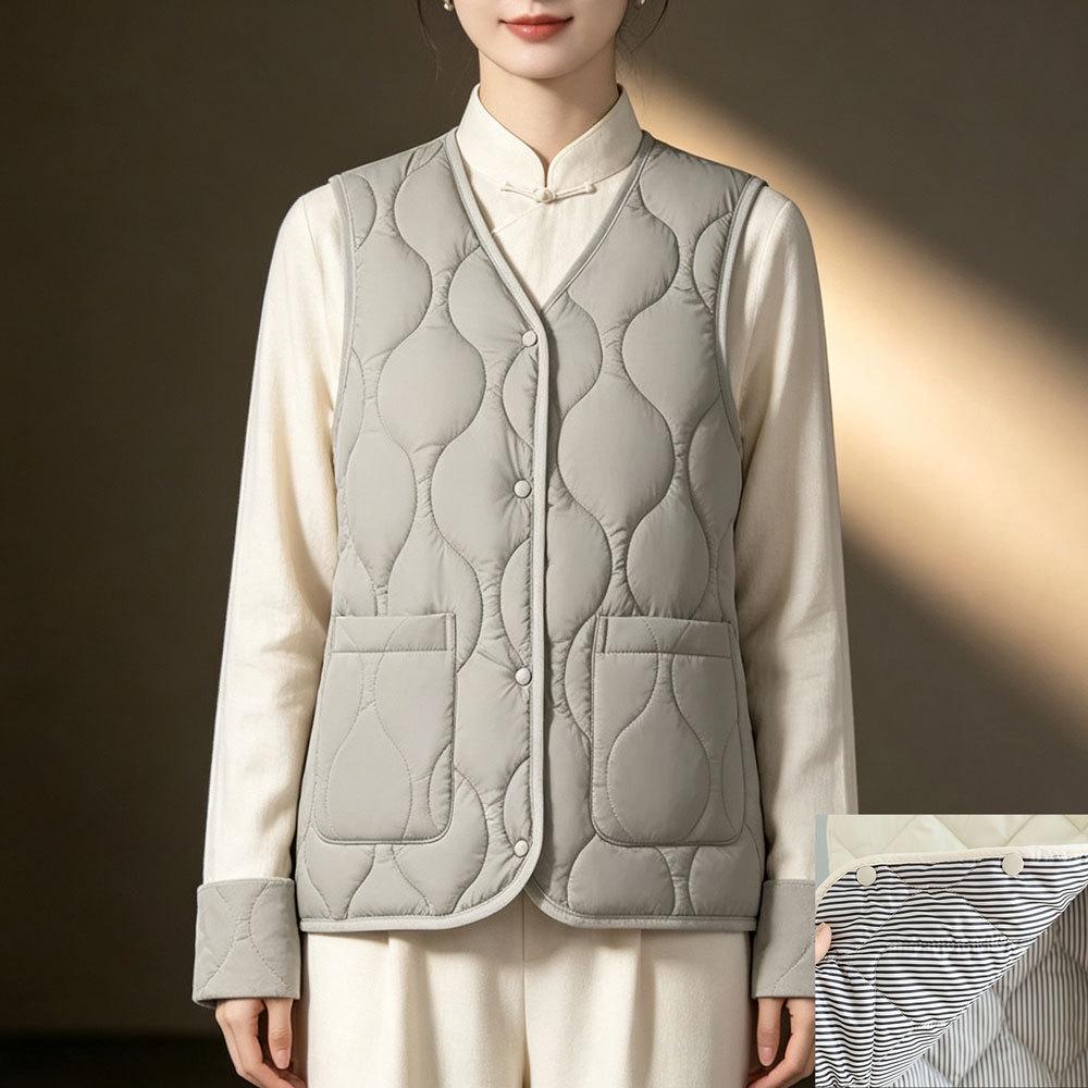 Women's 2025 Collarless Cotton Vest - Autumn/Winter Large Size Round Neck Waistcoat