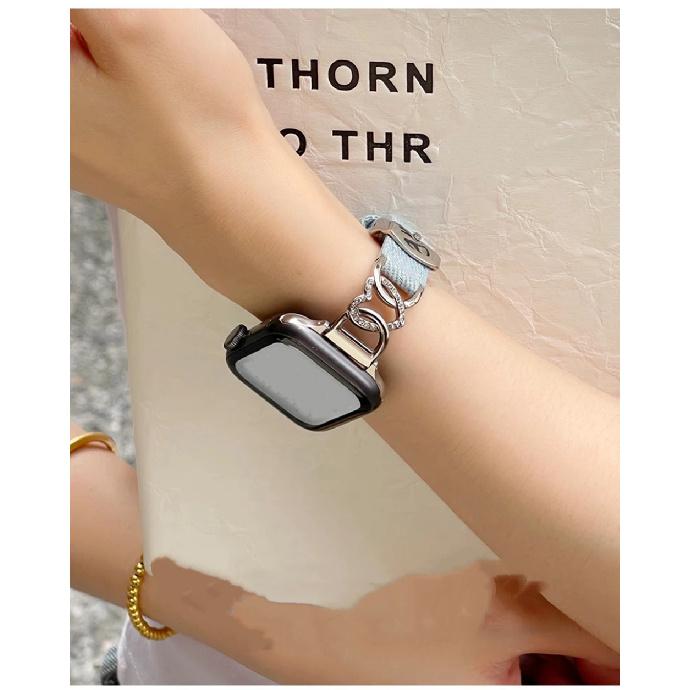 Denim heart Leather loop Correa For Apple Watch band Series 10/9/8/7/6/5 38mm 40mm 41mm 42mm 44mm 45mm 46mm 49mm Strap