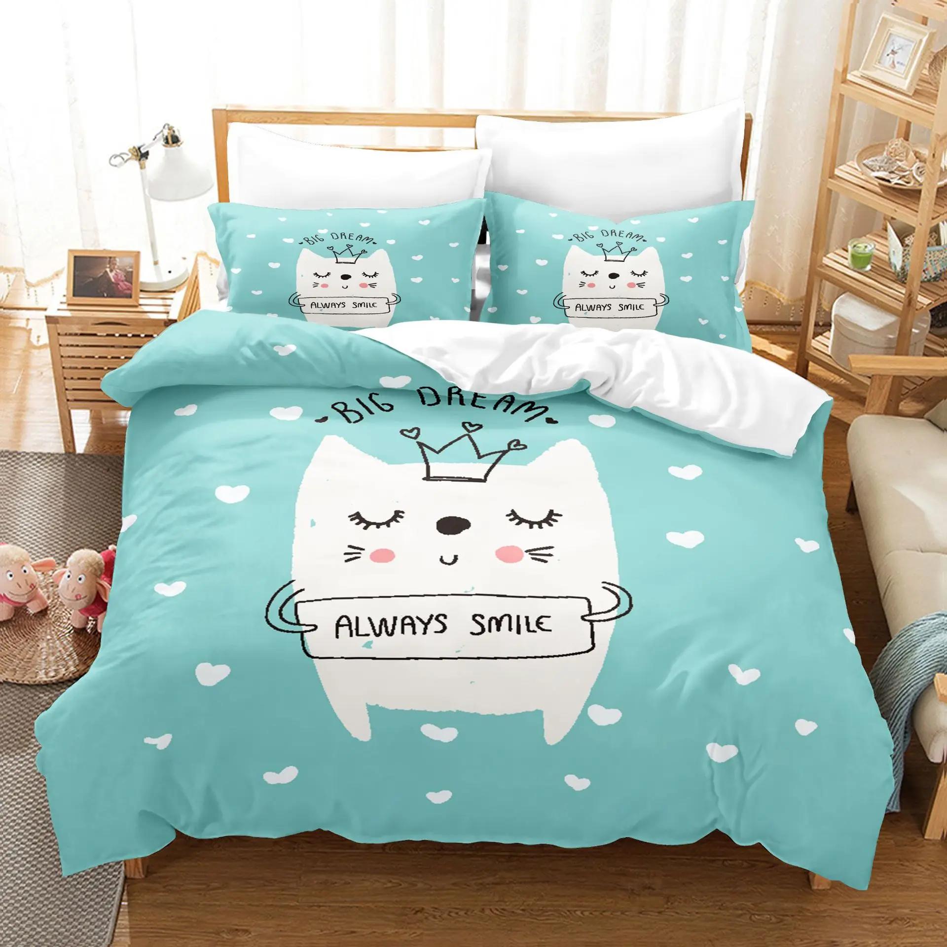 

Мультяшный Любовь Кот Синий Фон Одеяло Постельное Белье Комплекты Девочка Мальчик Дети Принт 140x200 Пододеяльники И Постельное Белье Комплекты Пододеяльник Бесплатная Доставка EU single(135x200cm)