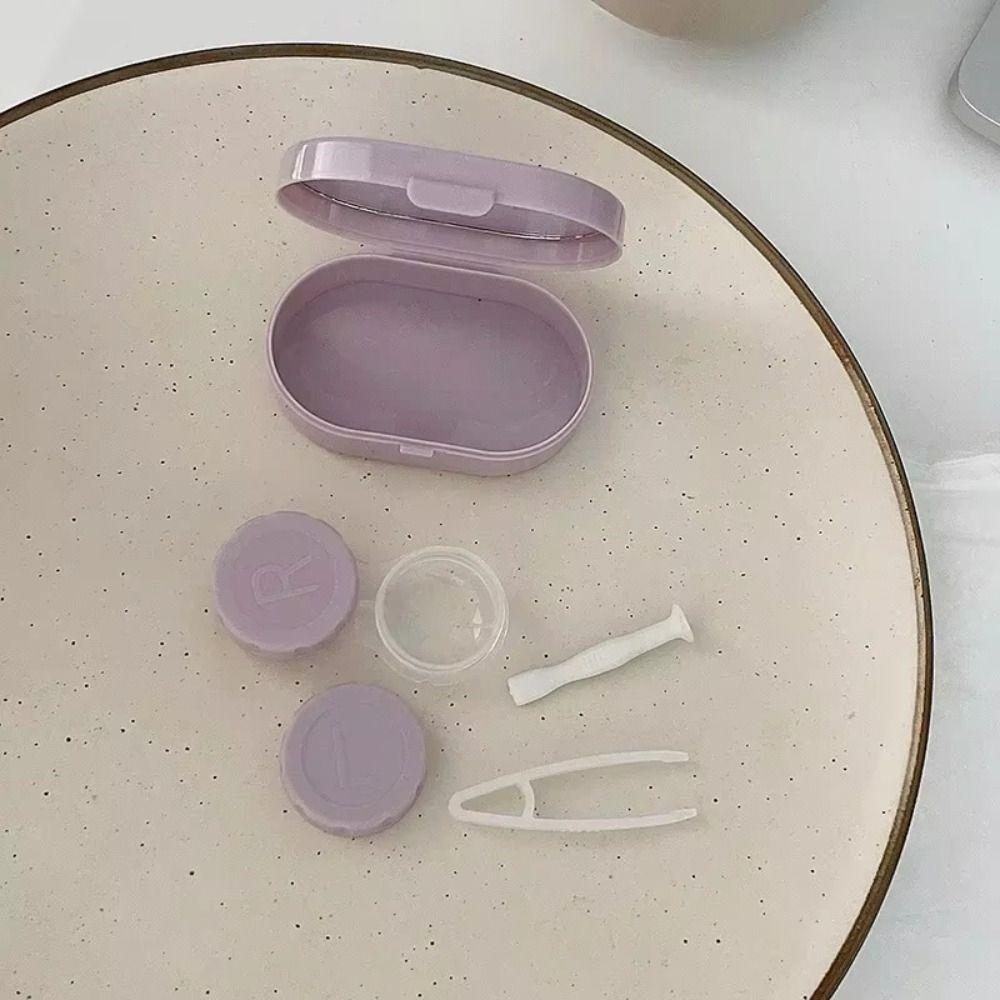 With Mirror Eye Care Kit Creamy Color Storage Box Portable Contact Lens Case  For Women
