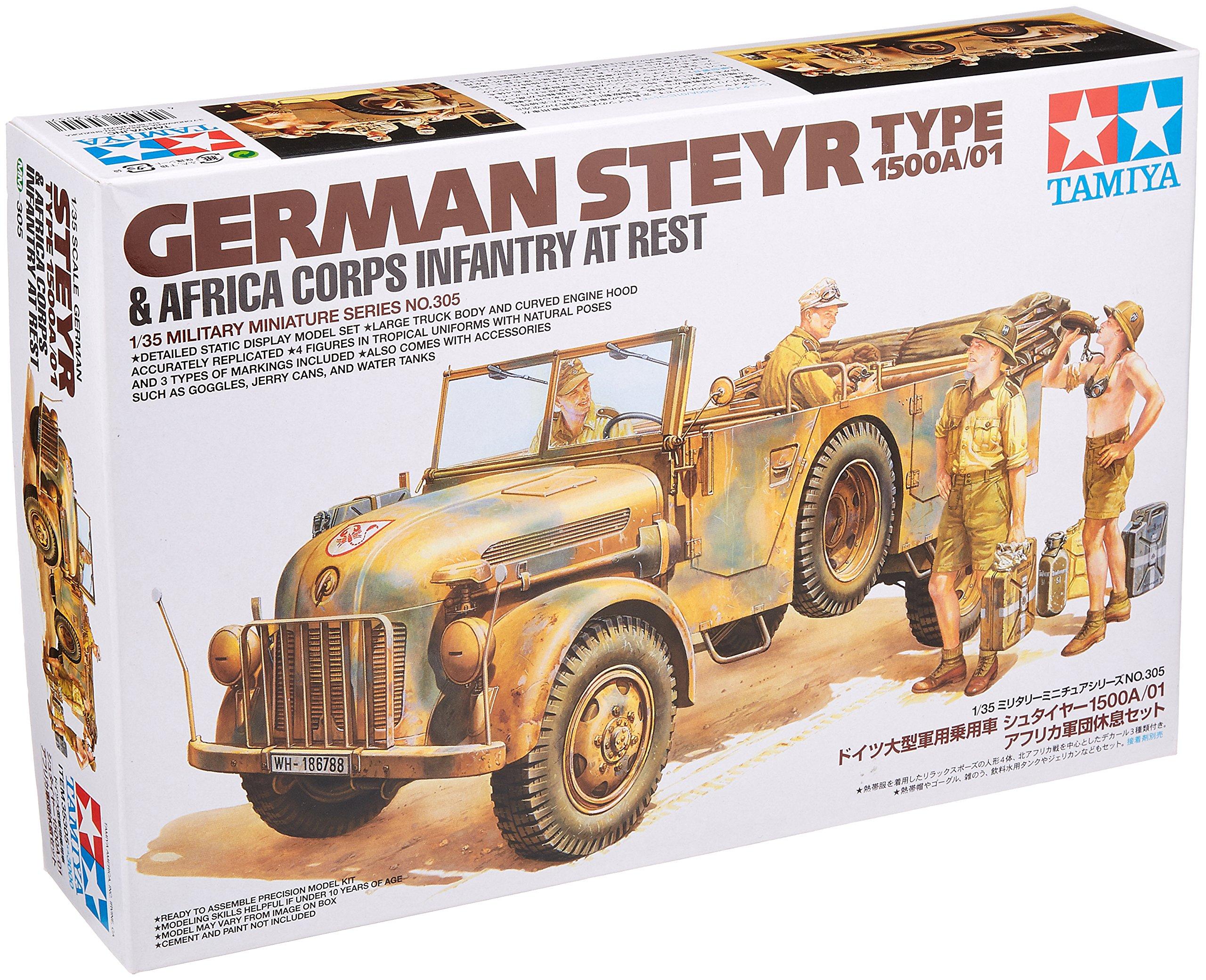 

Tamiya 1/35 Military Miniature Series No. 305 German Army Steyr 1500A/01 Large Military Vehicle, Africa Corps Rest Set, Plastic Model Kit 35305