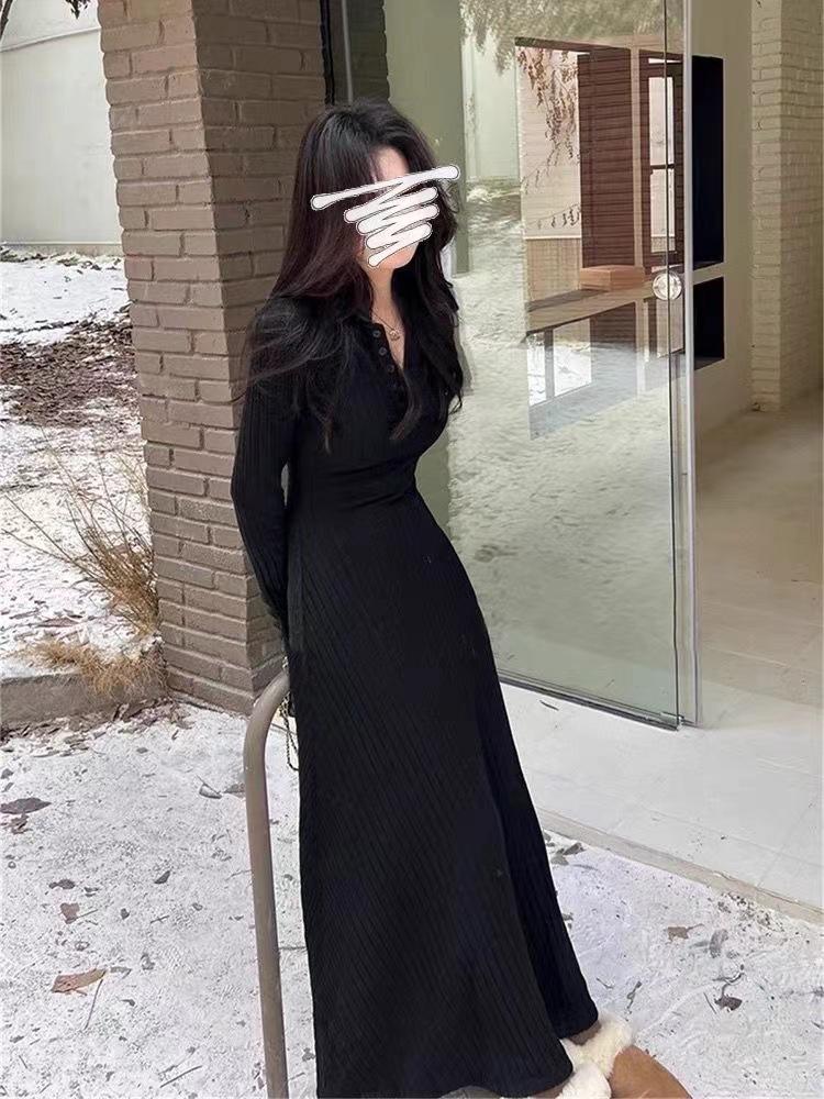 French Temperament Knitted Sweater Dress Women's Autumn and Winter New Coat with Bottom and Slim Skirt