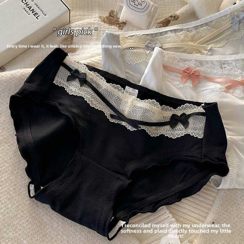 Леди Весна и Осень Сладкие Сексуальные Кружевные Хлопковые Антибактериальные Трусы-треугольники средней посадки M чёрный
