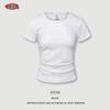 Western Style 150G Solid Square Collar Shoulder Short Sleeve T-shirt Fashion Brand Gyaru Waist Hugging Slimming Casual U Collar Top Women Fashion