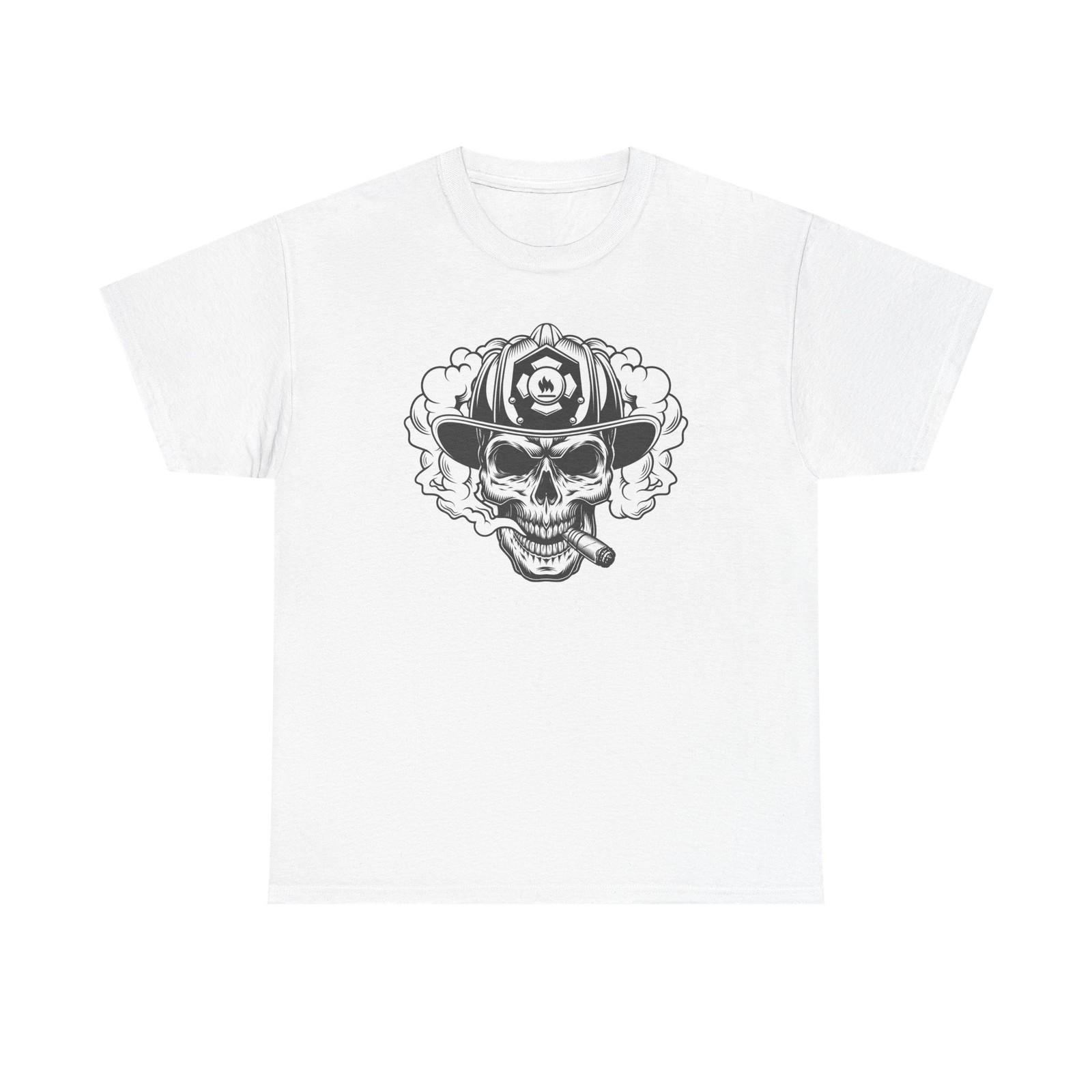 Mens Skull Firefighter Helmet Tee | Smoking Skull Firefighter Shirt S
