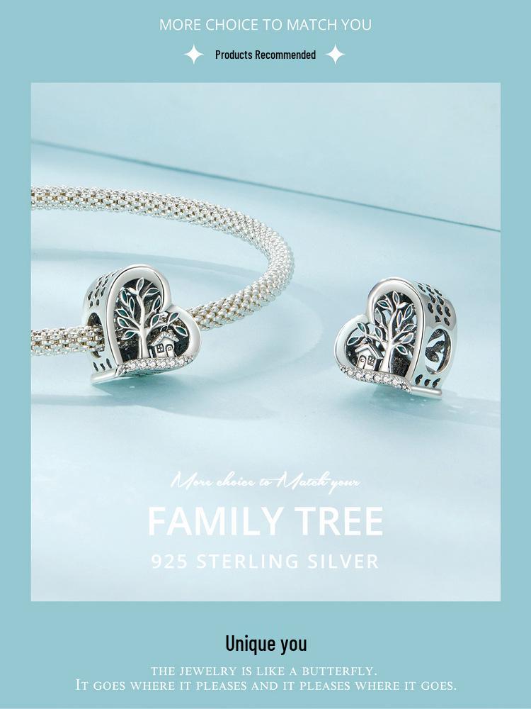 Yin Ziyun Heart-Shaped S925 Sterling Silver Family Tree DIY Bracelet Beads