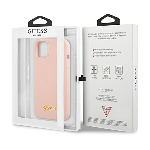 Guess Guhmp13Mlslmglp Iphone 13 / 14 /15 6.1 Jasnoróżowy/Light Pink Hardcase Silicone Script Gold Logo Magsafe