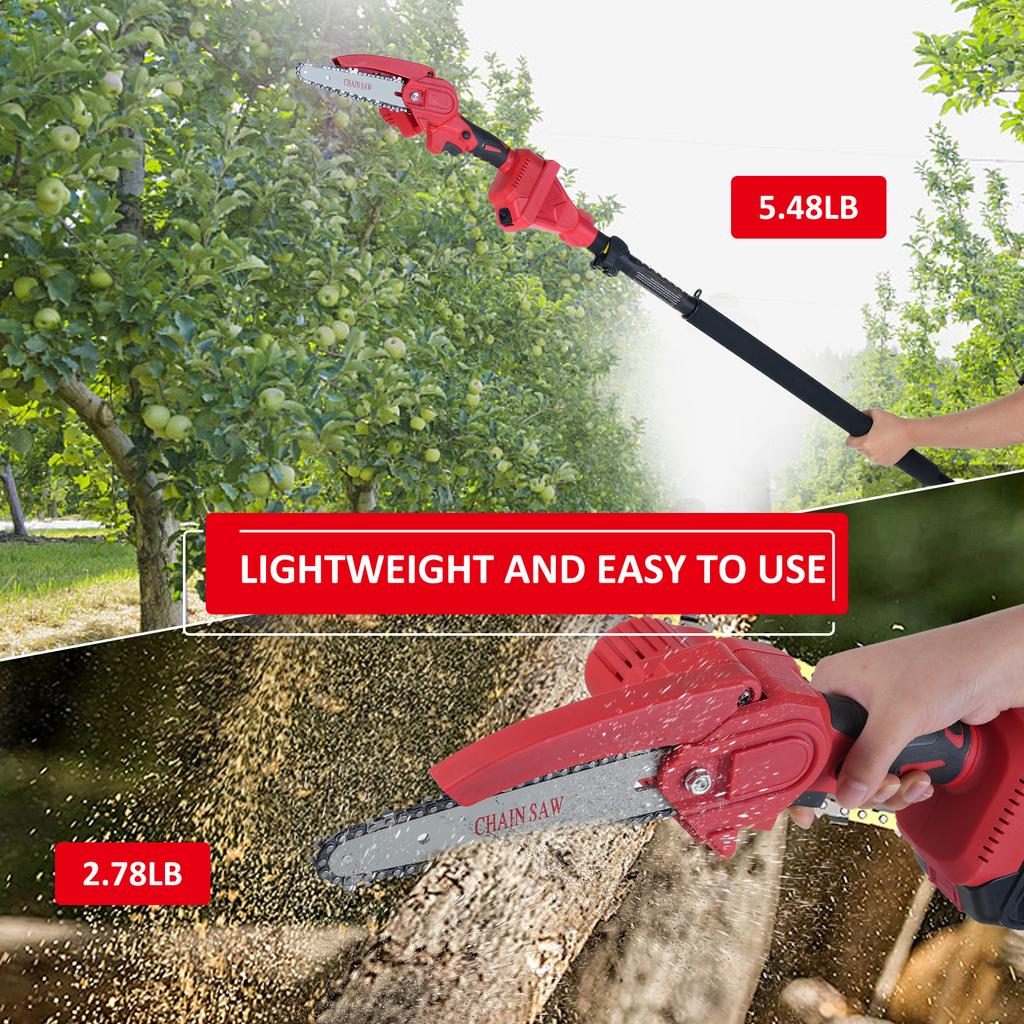 ZS2200 20V Cordless Pole Saw & Mini Chainsaw, 2in1 Electric Pole Saw with 2 Batteries and 2