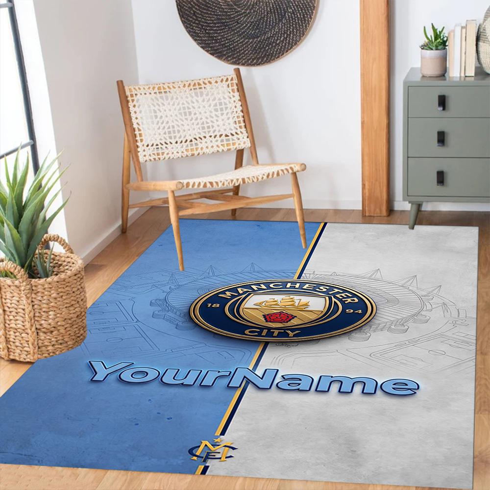 Manchester City Customized Name Area Rug Design for Decorate room Entryway Dining Room Balcony Antislip Carpet Decorate Offices Gift for Festivals