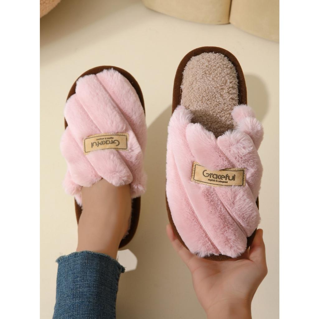 Plush Slippers for Women In Autumn and Winter, Anti Slip for Outdoor Wear, Thick Soled for Indoor Use, Fuzzy Cotton Slippers, and Warm Cotton Slippers