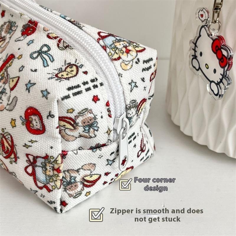 Cute Red Apple Hello Kitty Pencil Case Large Capacity Portable Storage Bag Girly Zipper Stationery Clutch Sweet Makeup Bag Gifts