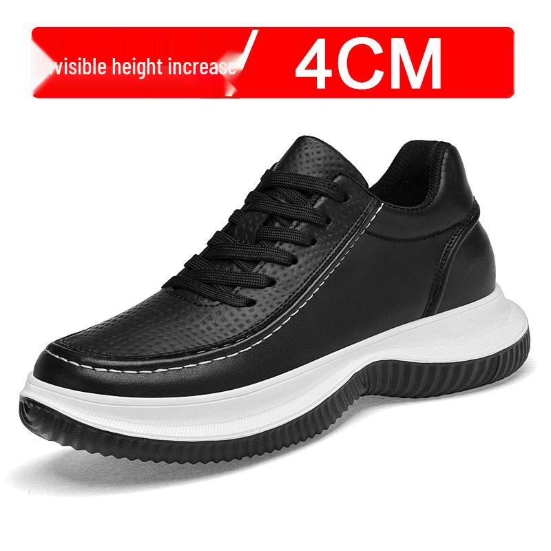 Men's 8cm Height Boosting Cowhide Sneakers - Trendy, Thick Sole, Casual & Sporty