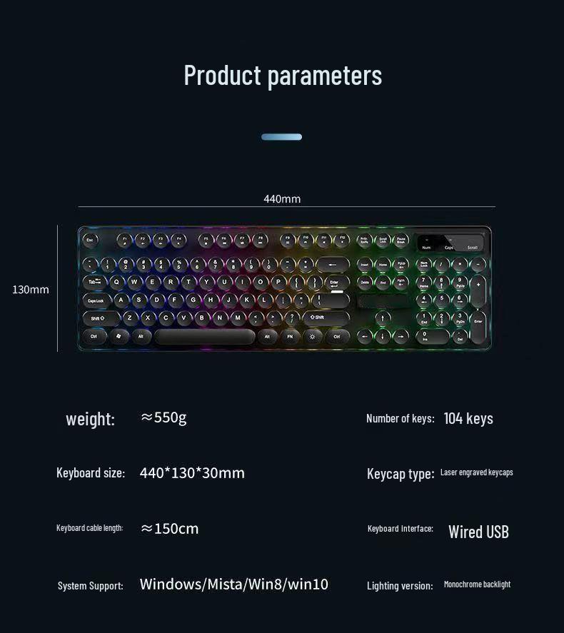 Retro Punk Mechanical Feel Gaming Keyboard & Headset Combo for Desktop/Laptop Gaming