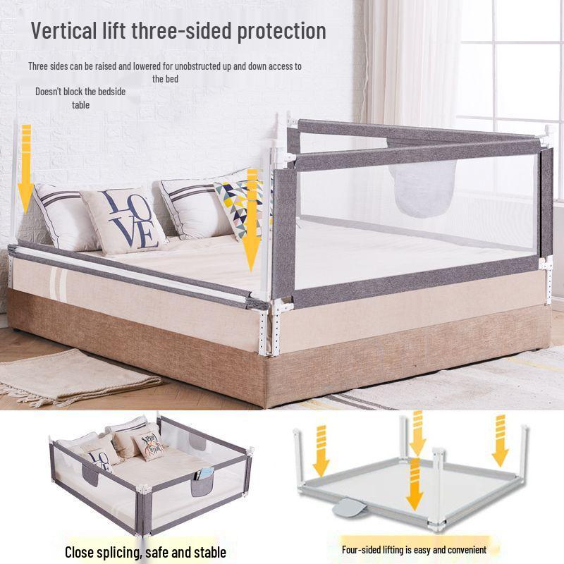 3-Sided Baby Bed Guardrail with Vertical Lifting for Safety & Anti-Collision