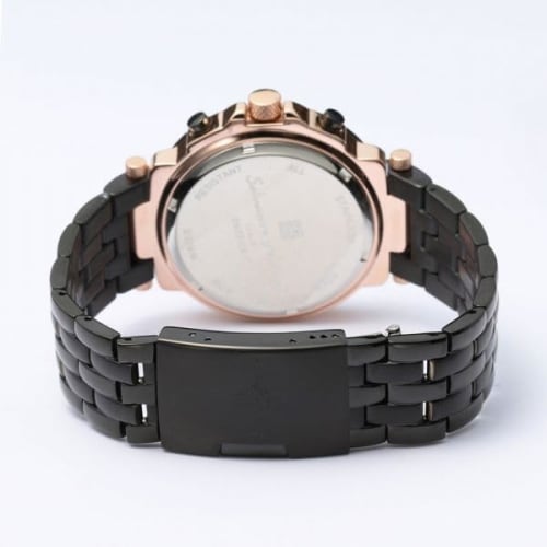 Authentic Salvatore Marra Wristwatch SM22108-PGBK, 10 ATM Water Resistant, Date and Day Display, Metal Strap, PGBK