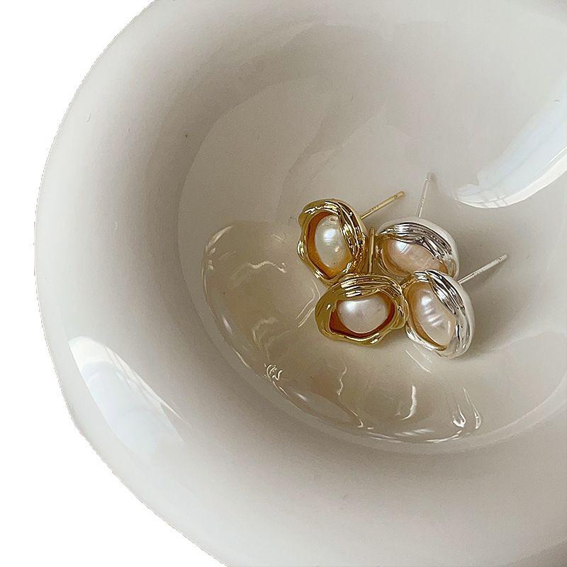 Elegant French Geometric Pearl Stud Earrings: Luxury & Versatile Jewelry for Women