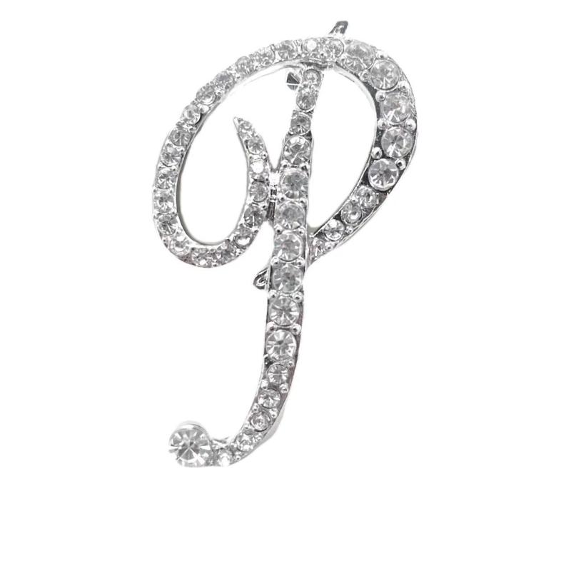 Fashion Alphabet Letter Brooch Pin Full Crystal Rhinestone Encrusted Minimalist Clothing Accessory For Women
