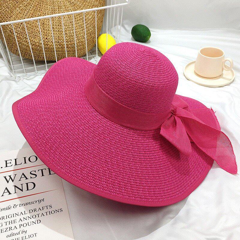 Women's Extra Large Wide Brim Straw Sun Hat with Bowknot - Summer Seaside UV Protection