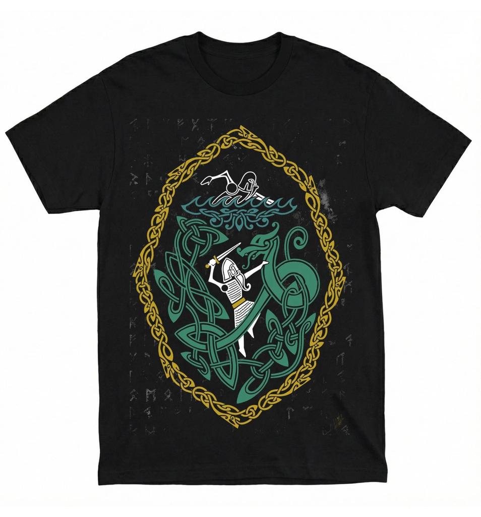 T-shirt Viking Valhalla Ornamento Nordico Odin 180 GSM | Vestibilità Classica 100% Cotone