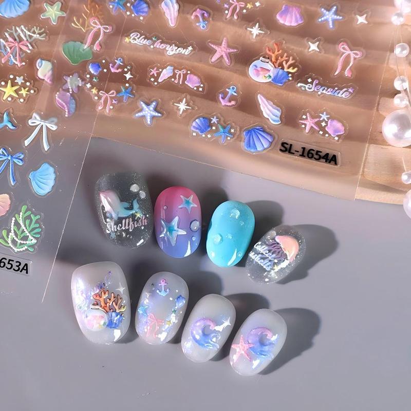 3D Starfish Embossed Nail Art Stickers Ocean Themed Self Adhesive 1Pcs Nail Decals for Summer Beach Vacation Manicure