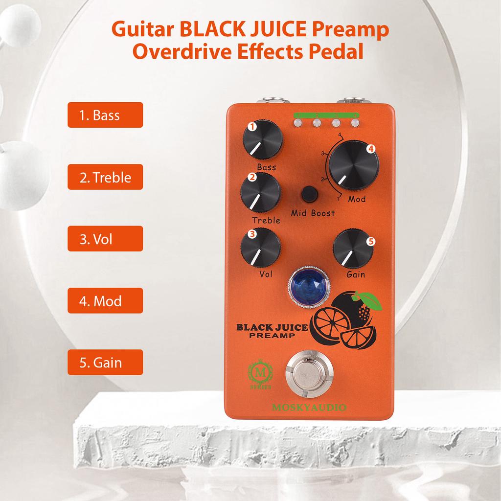 MOSKYAUDIO BLACK JUICE Guitar Preamp Overdrive Effects Pedal Gain/Mid