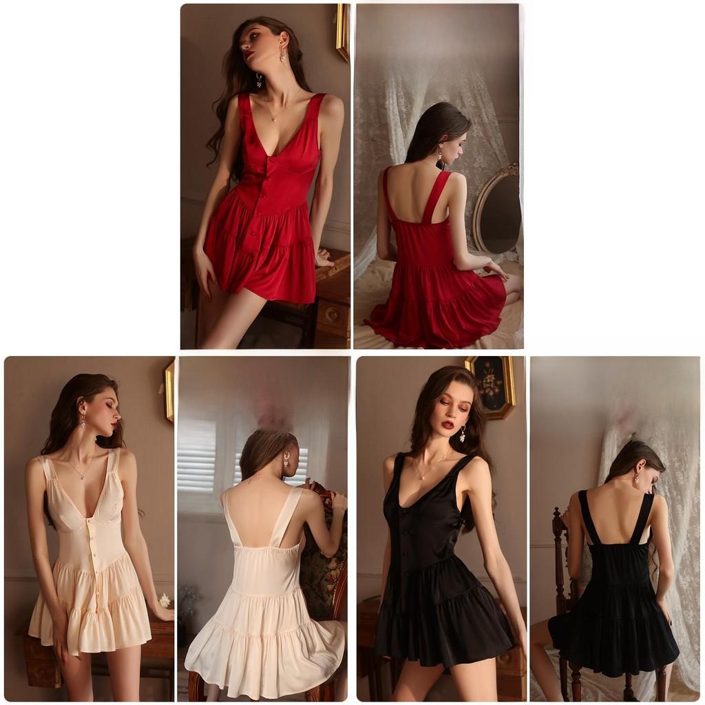Sexy Satin Slip Dress With Deep V Neck Backless Design For Women Home Loungewear