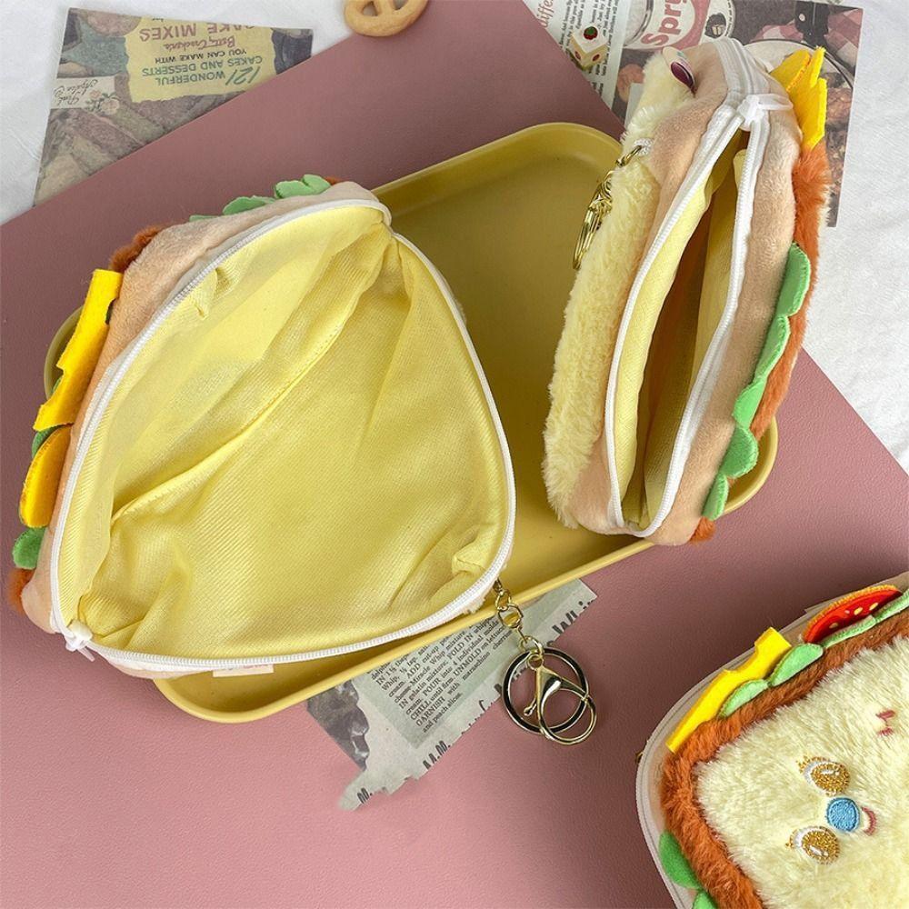 Cartoon Sandwiches Storage Bag Hamburger Zero Wallet Creative Plush Small Purse  Girls