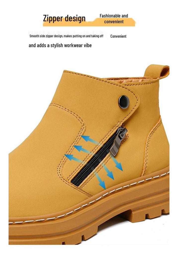 Men's Genuine Leather Plus Size Martin Boots 45-50, High-Top Yellow Chelsea Boots