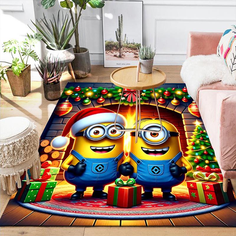 1Pc Christmas Minions Celebration Rug Office Carpet Indoor Outdoor Doormat Nonslip Soft And Comfortable Living Room Christmas Halloween Gift D91851
