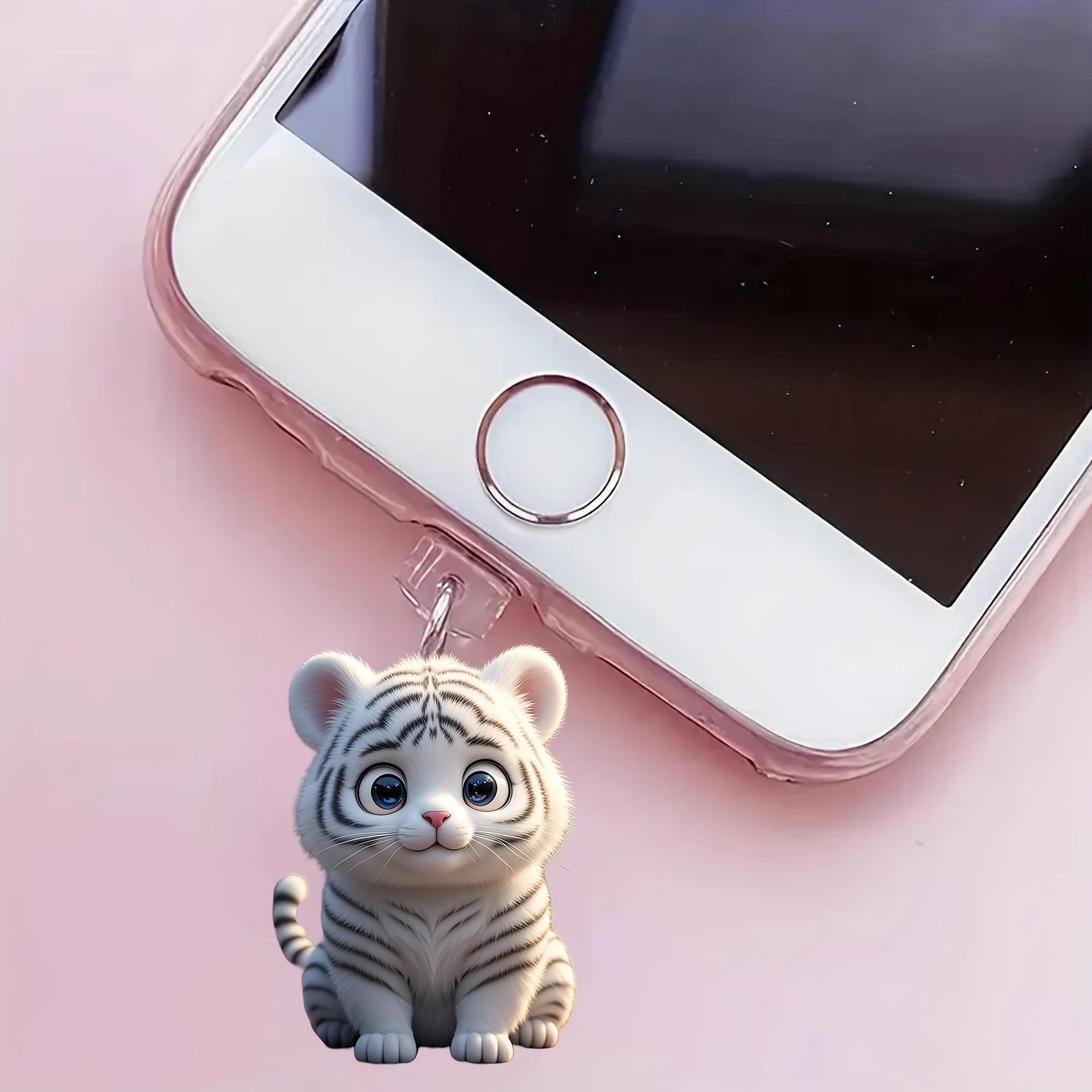 

2D Acrylic Little Tiger with Big Eyes Phone Dust Plug, Bright Colors That Last, Dust-Proof and Durable, Suitable for Holiday Gifts For iPhone5-14