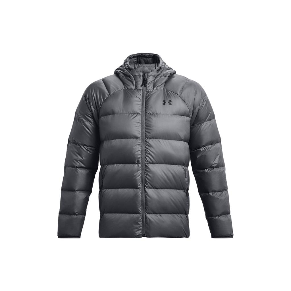 Under Armour Pánská péřová bunda s kapucí a dlouhým rukávem v jednobarevné šedé barvě, svrchní oděv 1372651-012