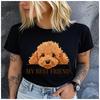 Polyester 100% Pet Lover Women Short Sleeve T-Shirt Poodle Dog My Best Friend Graphic Casual Tee