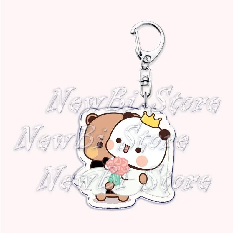 Acrylic Cartoon Bear Keychain with Lobster Clasp - Cute Bubu & Dudu Duo Keyring Accessory.