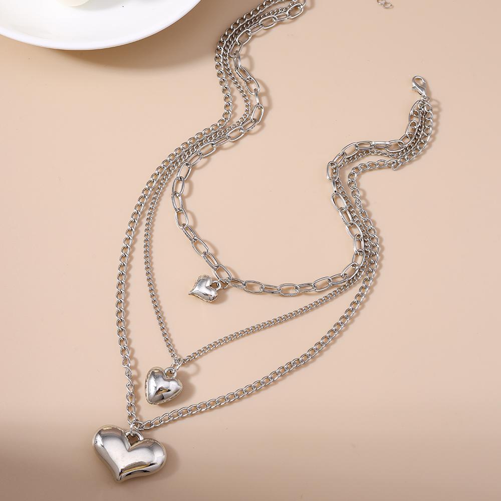Cute Alloy Love Heart Pendant Necklace Multilayer Choker Necklaces Chain Women Wedding Bridal Jewelry Gift