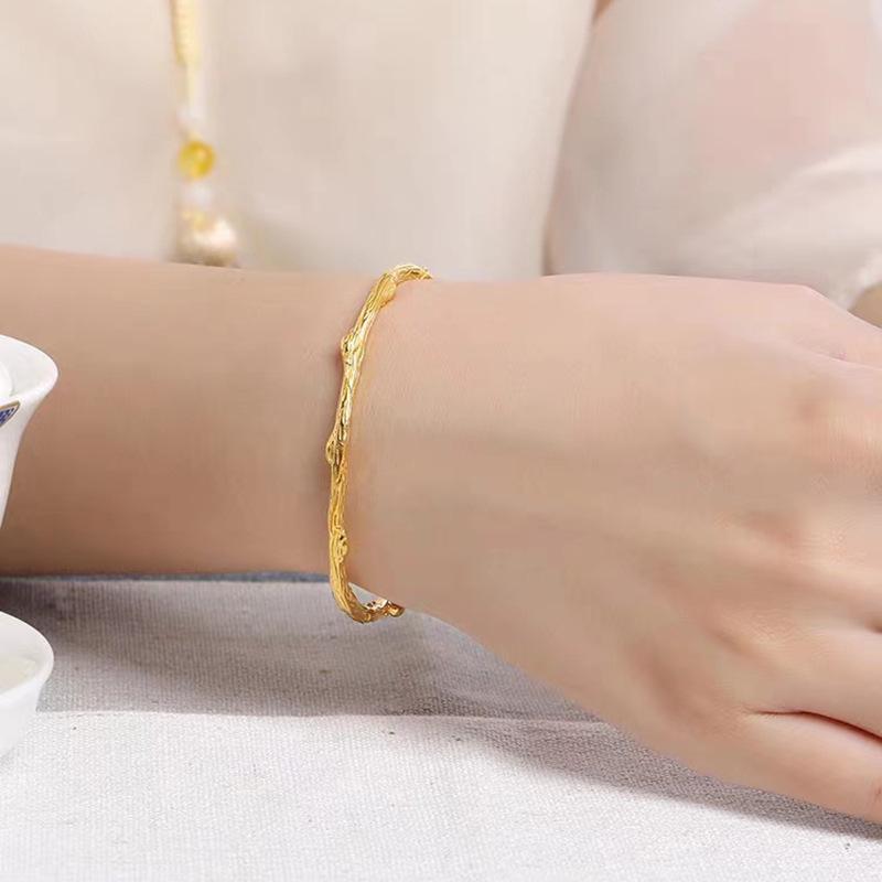 Vietnamese Gold-Plated Plum Blossom Open Bangle for Women - Elegant Copper Jewelry